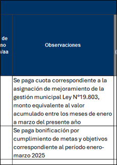 Ubicación de la columna Observaciones en la plantilla